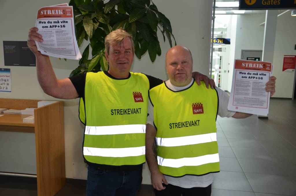 Informasjon om streiken på heliporten er viktig. Alf-Inge Steinsøy fra ESS og Egil Bjørgås fra Songa.