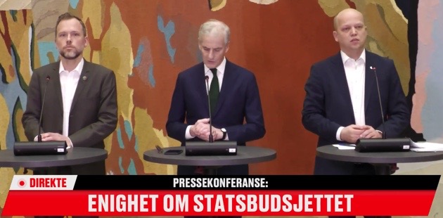Skjermbilde av pressekonferansen på VG TV